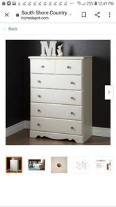 lot 2876 image: White Wash Country Poetry 5-Drawer Chest