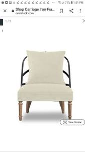 lot 2880 image: Carriage Iron Frame Linen Accent Chair Retail $445.99