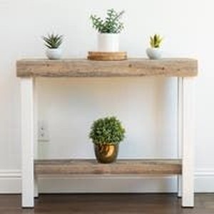 lot 2882 image: Carbon Loft Lerche Natural Wood Console Table with Metal Legs . DAMAGED