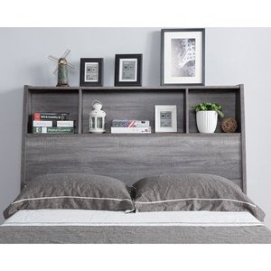 lot 2890 image: Sage Distressed Grey Bookcase Headboard Retail $314.49