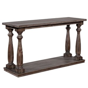 lot 2900 image: Furniture of America Geln Rustic Solid Wood Open Shelf Sofa Table Retail $427.49