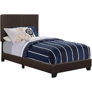 lot 2904 image: Upholstered Twin Bed, Brown Leatherette