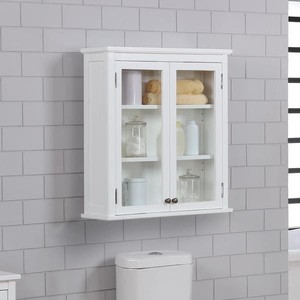 lot 2905 image: Porch & Den Everest Wall-mounted 27 x 29 Bath Storage Cabinet with Glass Cabinet Doors Retail $179.49
