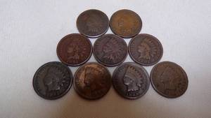 lot 7109 image: 9 INDIAN HEAD PENNIES - SEE LAST PIC FOR DATES