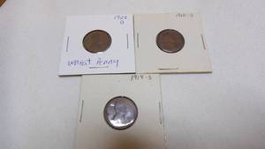 lot 7123 image: 3 WHEAT PENNIES - 1910S, 1914S, 1922D