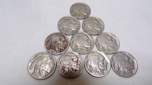 lot 7203 image: 10 BUFFALO NICKELS - SEE LAST PIC FOR DATES