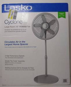 lot 76208 image: Lasko 18 Stand 3-Speed Fan with Cyclone Grill, Model #S18902, Gray