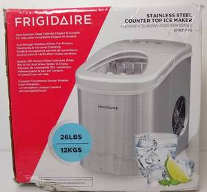 lot 76214 image: Frigidaire 26 lb. Countertop Ice Maker EFIC117-SS, Stainless Steel