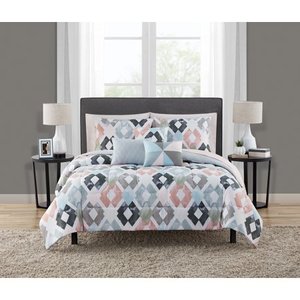 lot 76313 image: Mainstays Reversible Marble Diamond 10-Piece Bed in a Bag Bedding Set wBONUS Sheet Set  Pillows, Queen