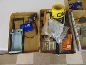 lot 1212 image: 2 boxes of miscellaneous hardware and tools