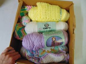 lot 1254 image: Red Heart - baby soft yarn and started blankets