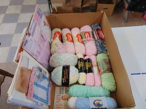 lot 1346 image: Red Heart - baby soft yarn and started blankets