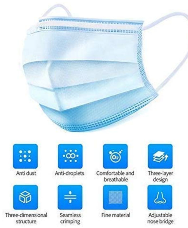 lot 8 image: Non-Medical Face Masks, 3 ply protection 50 masks