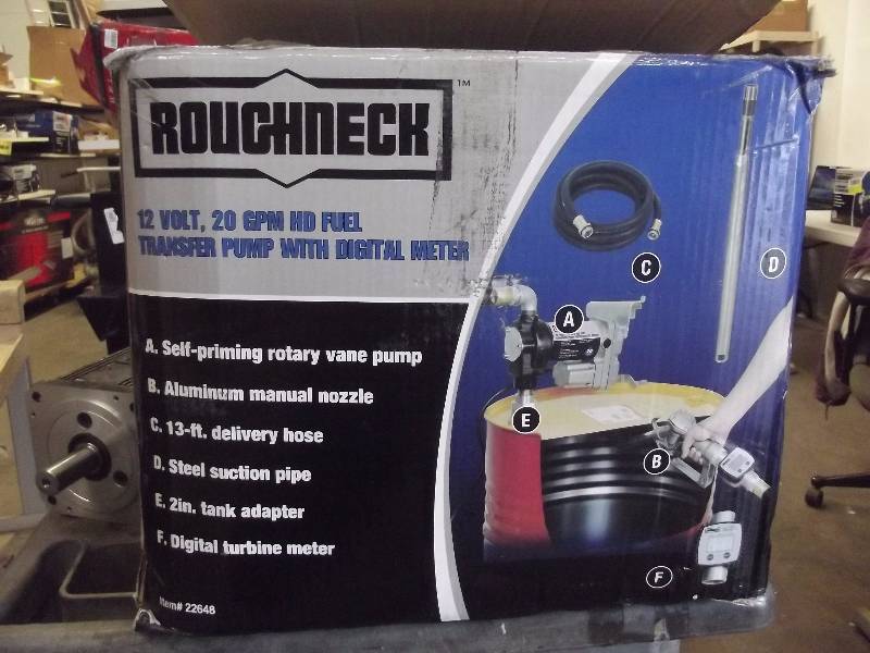 lot 2039 image: RoughNeck 12V, 20GPM HD Fuel Transfer Pump with Digital Meter