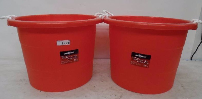 lot 96 image: Lot of 2 Rough&Rugged Extra Large Heavy Duty Tubs with Rope Handles