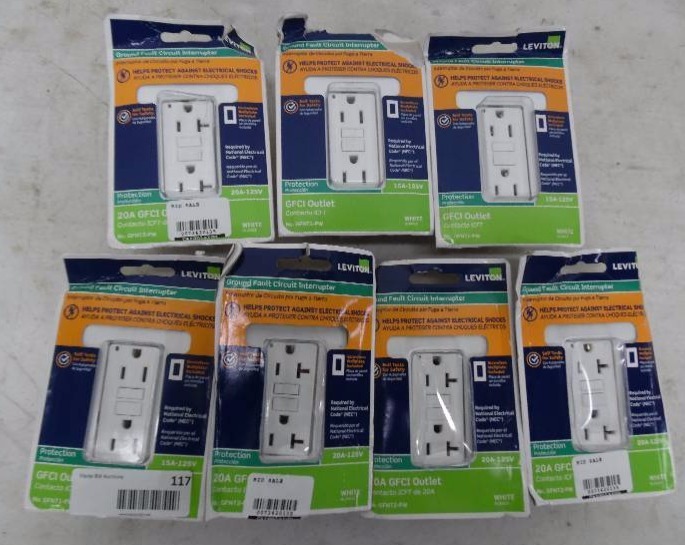 lot 117 image: Lot of 5 Leviton Ground Fault Circuit Interrupters