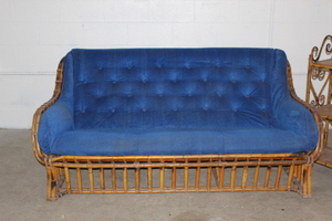 lot 9640 image: Bamboo Sofa and small bookcase
