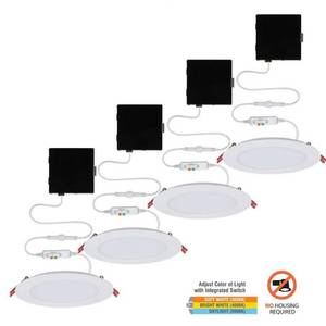 lot 120 image: Commercial Electric Ultra Slim 6 in. New Construction and Remodel Color Selectable Canless LED Recessed Kit (4-Pack)