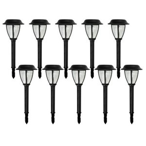 lot 233 image: Solar Black Outdoor Integrated LED 3000K Warm White Landscape Path Light with Ribbed Glass Lens (10-Pack)