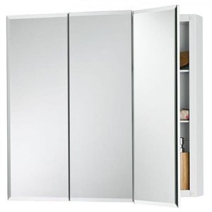 lot 12 image: Jensen 255248 48 x 28 in. Horizon 3 Door Bevel Edge Medicine Cabinet with Stainless Steel Glass, Basic White