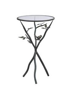 lot 35 image: FirsTime & Co. Aged Bronze Bird and Branches Tripod Side Glass Tabletop Accent Table, 24 H x 14 W x 14 D