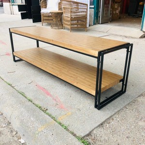 lot 36 image: two tier 59 and wood and wrought iron TV console, 18in High