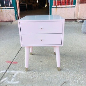 lot 37 image: gray for leg nightstand silver knob handles black felt interior two drawers
