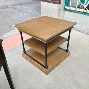 lot 38 image: three tier wood and wrought iron nightstand