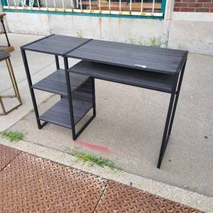 lot 44 image: grey wood and wrought iron student desk with three tier book shelves