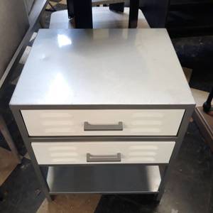 lot 49 image: gray metal two drawer locker room nightstand table