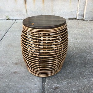 lot 53 image: wicker accent table with a wooden top