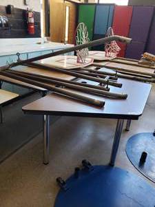lot 3007 image: One Rectangle Table and One Trapezoid Table --Basketball Goals not Included