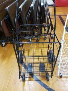 lot 3194 image: Black Metal Wire Basket on Wheels