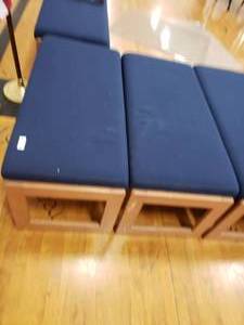 lot 3183 image: Lot of 2 Wooden Benches with Blue Cushions