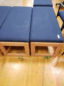 lot 3180 image: Lot of 2 Wooden Benches with Blue Cushions