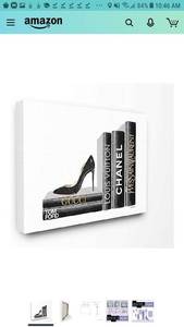 lot 1797 image: Stupell Industries The Stupell Home D�cor Collection High Fashion Black Book Shelf with Stilettos Heel, Canvas, 16 x 1.5 x 20, Made in The USA 24 x 30 .. damaged