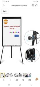 lot 1808 image: White Board Easel, Magnetic Dry Erase Board 36 x 24 inches Flipchart Easel Whiteboard, Height Adjustable Tripod Whiteboard with 1 Eraser, 3 Markers, 6 Magnets white