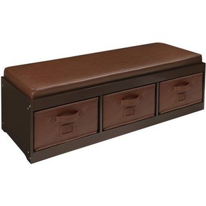 lot 1814 image: Badger Basket Badger Basket Kids Storage Bench with Cushion and 3 Bins, Espresso . DAMAGED