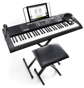 lot 1830 image: 61-key Portable Keyboard With Builtin Speakers Headphones Microphone Piano Stand. DAMAGED