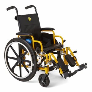 lot 1841 image: Medline Kidz Pediatric Wheelchair, Swing-Back Desk Length Arms, Swing-Away Legrests, 250lb Weight Capacity, Yellow Frame