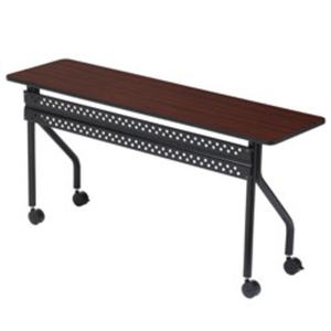 lot 1853 image: Iceberg ICE68068 OfficeWorks Melamine Laminate Mobile Training Table with Black Legs, 72 Length x 18 Width x 29 Height, Mahogany