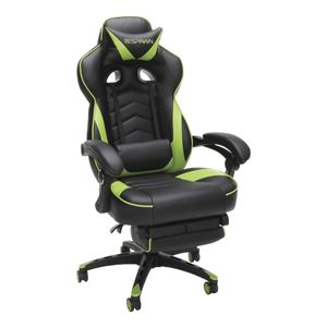 lot 1896 image: RESPAWN 110 Racing Style Gaming Chair, Reclining Ergonomic Leather Chair with Footrest, in Green (RSP-110-GRN)