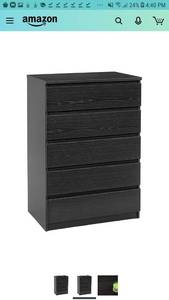 lot 1915 image: Tvilum Scottsdale 5 Drawer Chest, Black Wood Grain . DAMAGED