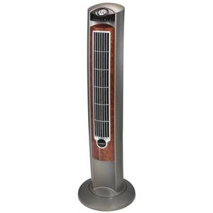 lot 1927 image: Lasko Wind Curve Tower Fan with Nighttime Setting, GrayWoodgrain