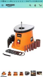 lot 1938 image: Triton TSPS450 3.5Amp Cast Iron Top Oscillating Spindle Sander, Orange . DAMAGED