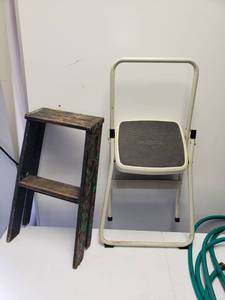 lot 9235 image: Two Step Stools and a Water Hose