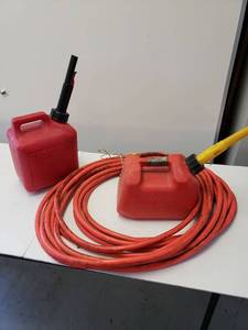 lot 9275 image: Pnematic Hose and 2 Gas cans
