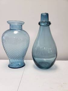 lot 9297 image: Blue Glass Vases 2