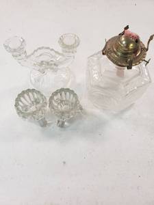 lot 9318 image: Lamplight Farms Oil Burning Lamp and Candleholders