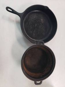 lot 9322 image: Lodge 10 Inch Cast Iron Skillet and 45 qt Dutch Oven